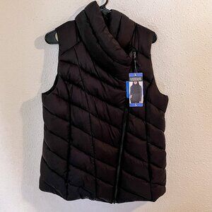 Original Nicole Miller Asymmetrical Puffer Vest in Black | L